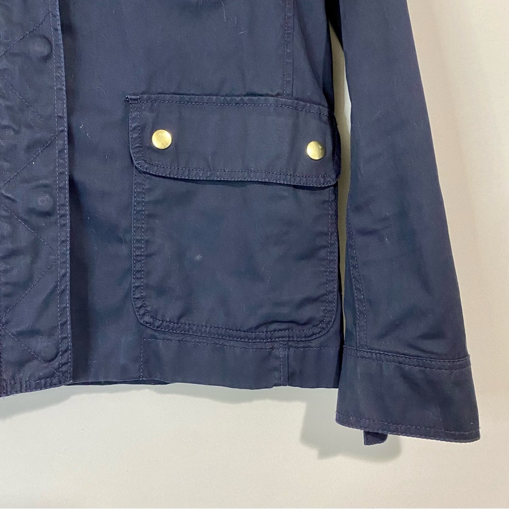 J. Crew Women’s Lightweight Military Style Hooded Jacket Navy Blue Small FLAW - Picture 4 of 10